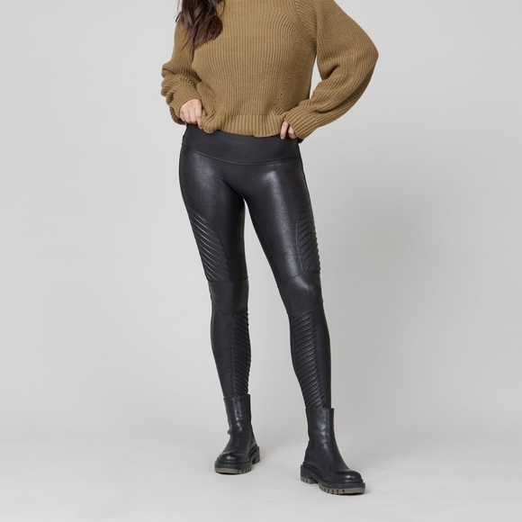 SPANX Faux Leather Moto Leggings Black NWT - Picture 1 of 13